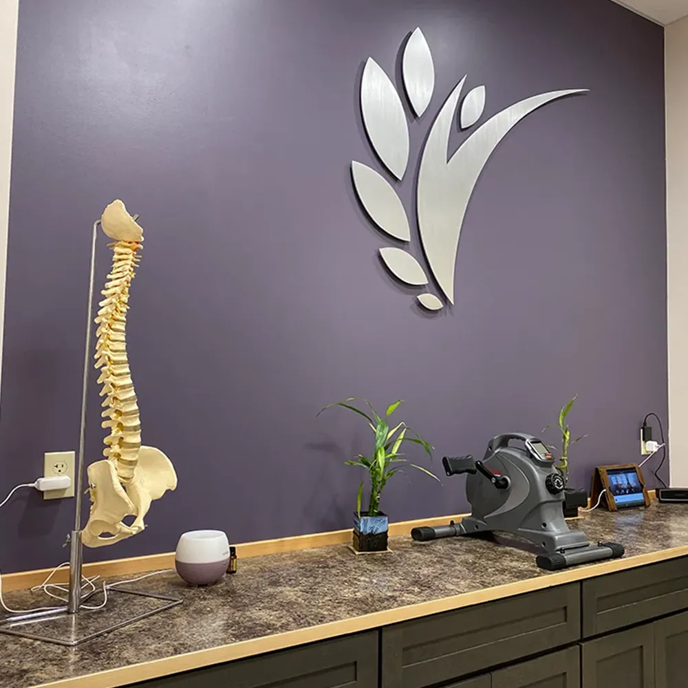 Desk with spine and therapy machine