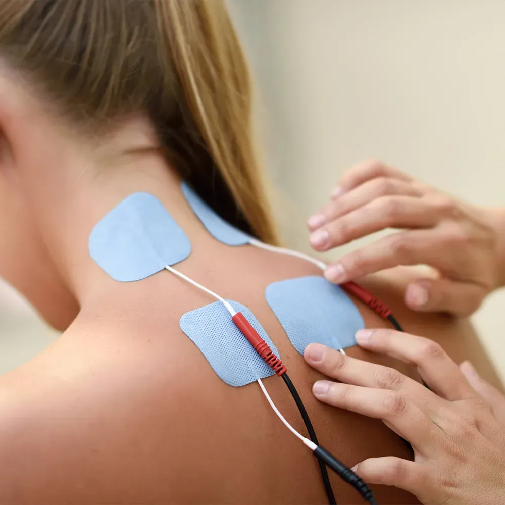 Electrotherapy pads applied to patient’s neck