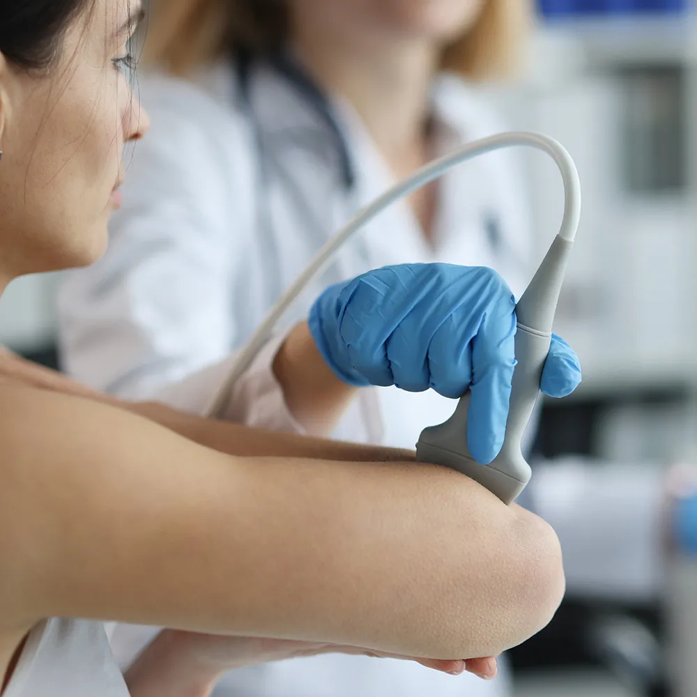 Ultrasound therapy applied to patient’s leg