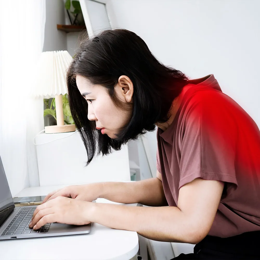 Poor posture causing woman neck pain