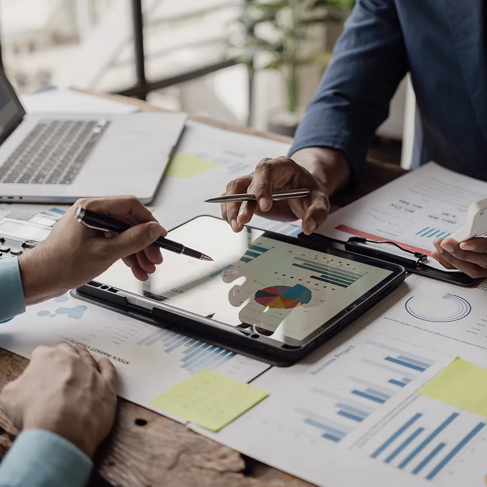 Person showing results analysis