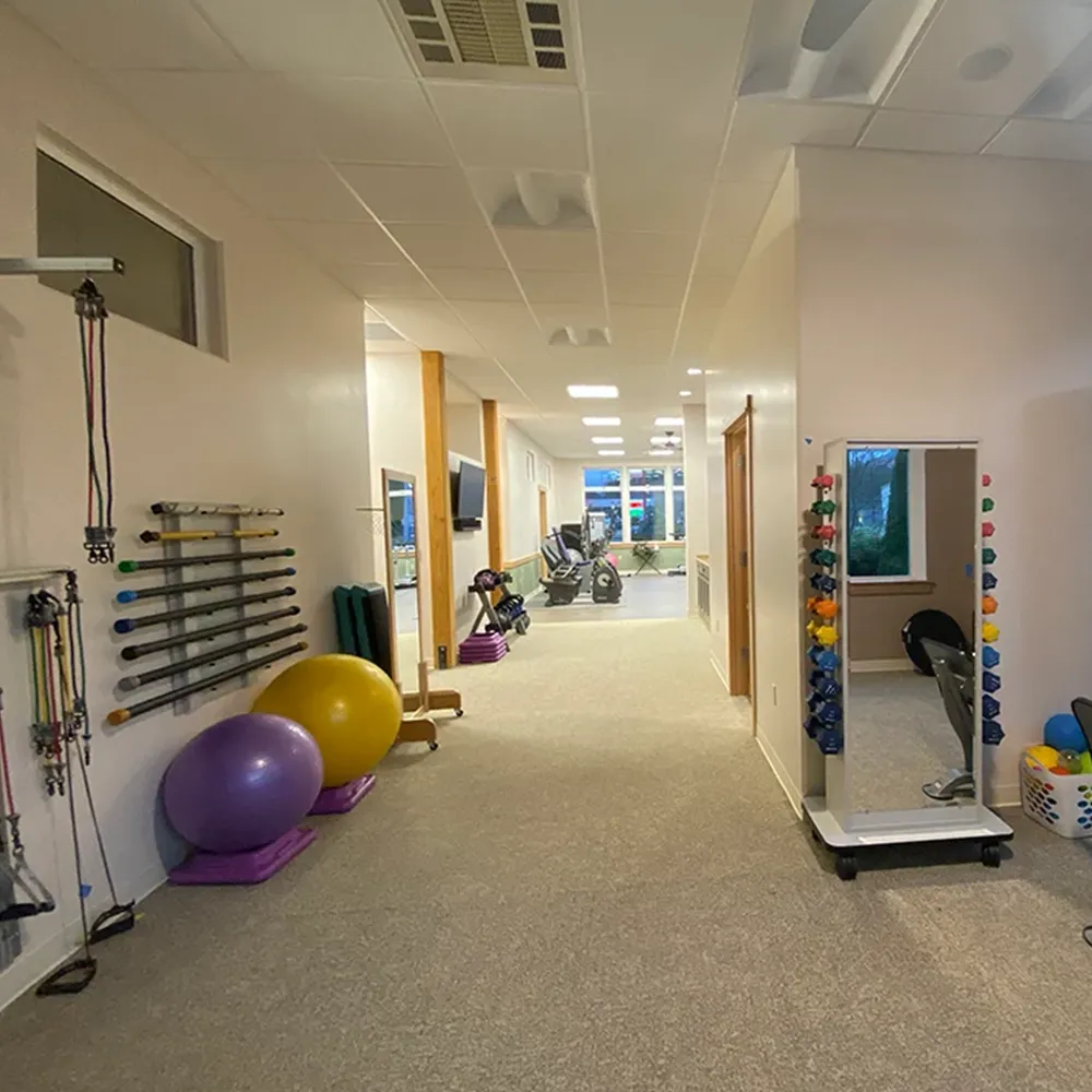 Rehab hallway with therapy equipment